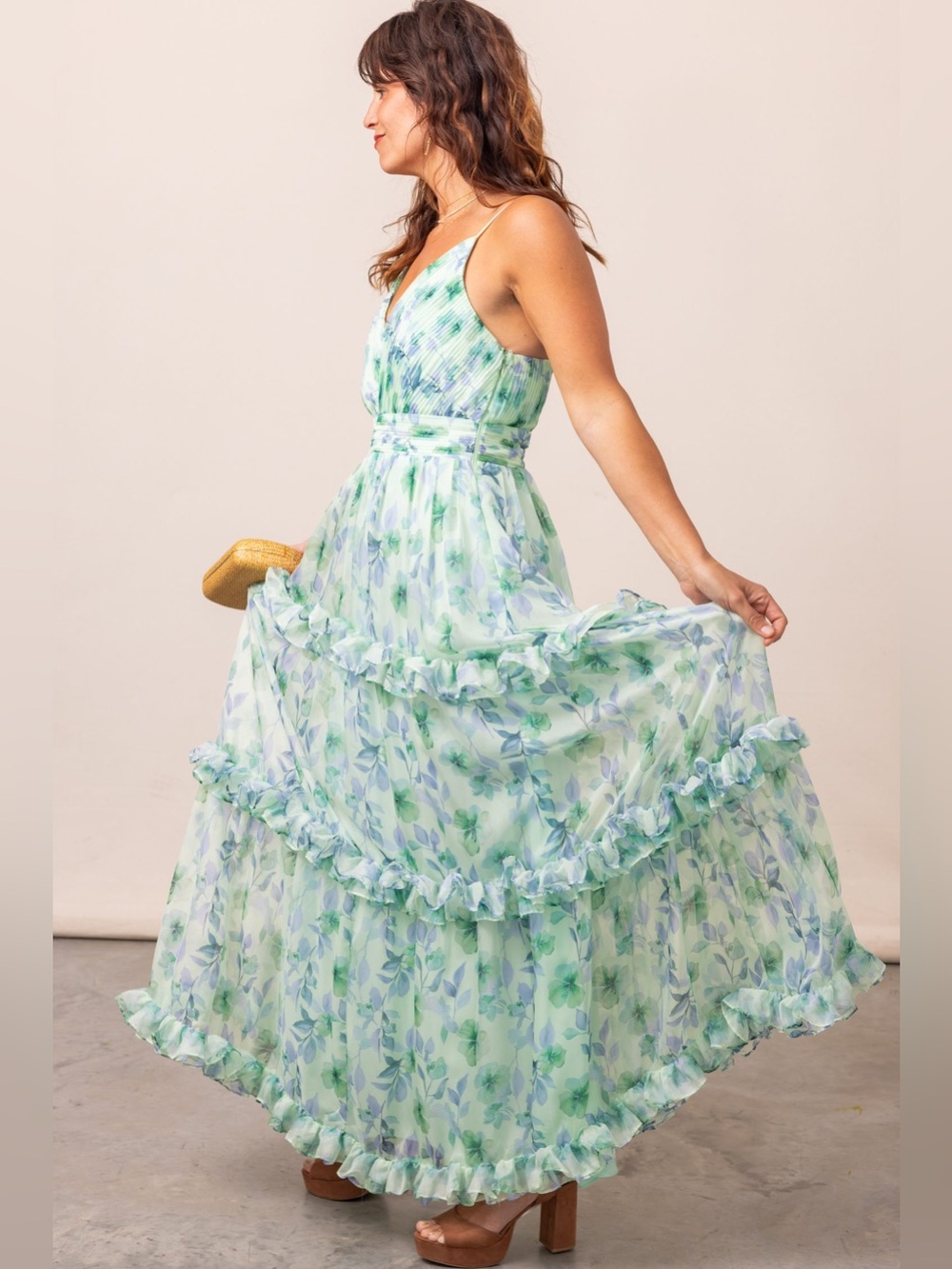 ASTR Ayanna Green Floral Ruffle Maxi Dress - Picture 4 of 7